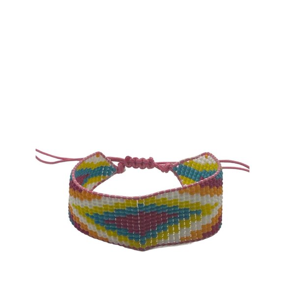 Brightly Colored Woven Seed Bead Bracelet Slide Adjustable - Picture 5 of 5
